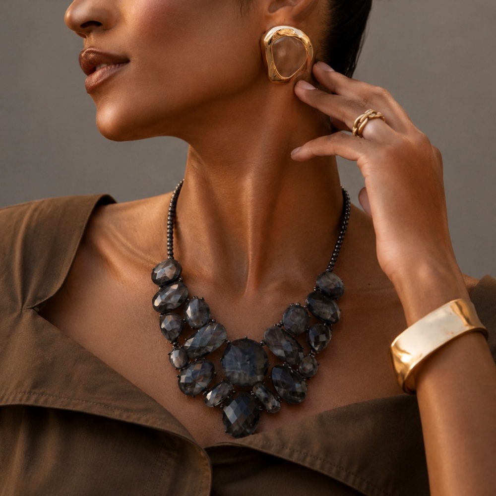 Gray Statement Crystal Bib Necklace